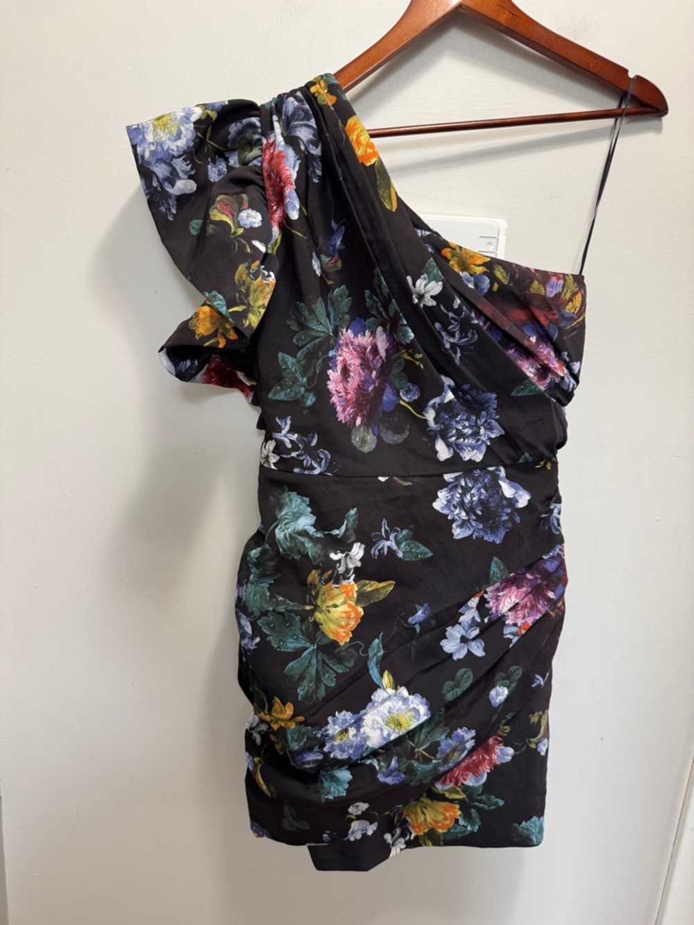 H&M Floral One Shoulder Ruffle Mini Dress Size 10 - Picture 5 of 9